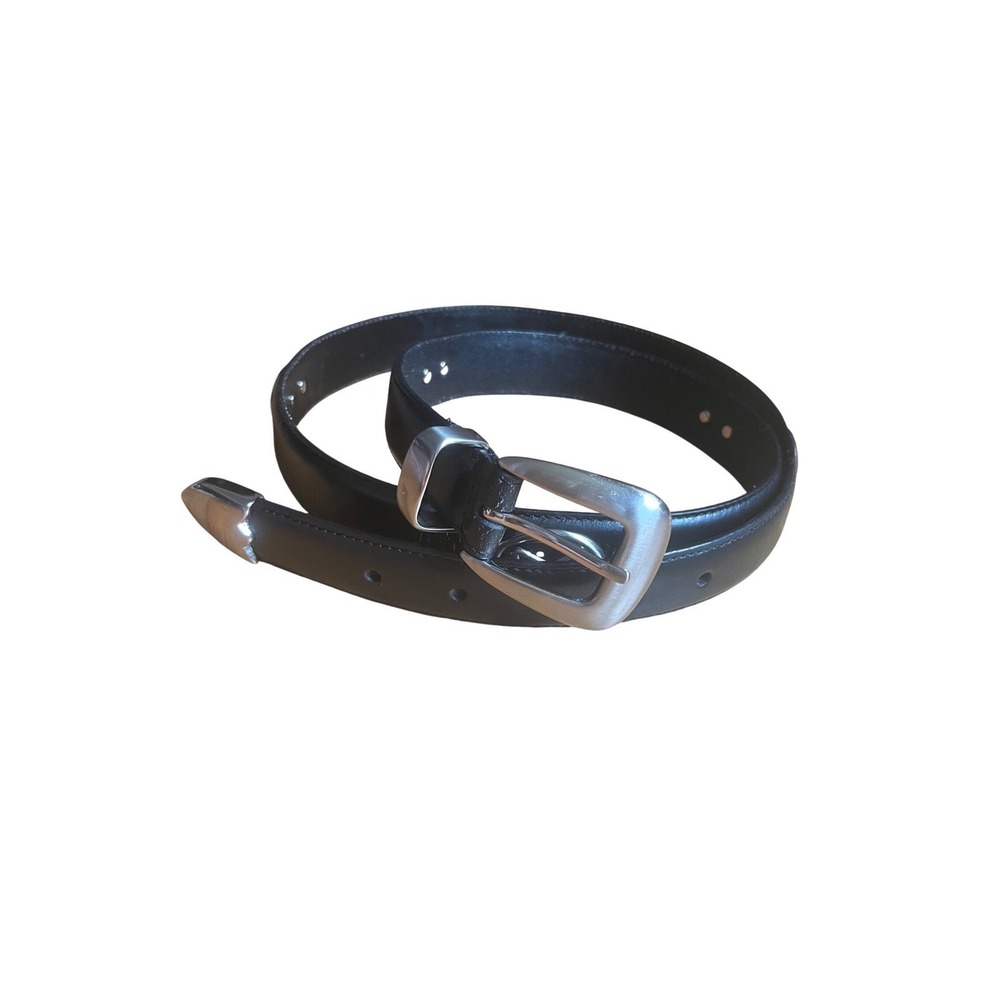 Black Genuine Leather Golf Medallion Belt Silver Hardware Western Style Size 44